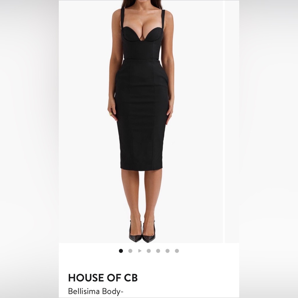 House of CB Bellisima Body-con Cocktail Midi Black Dress